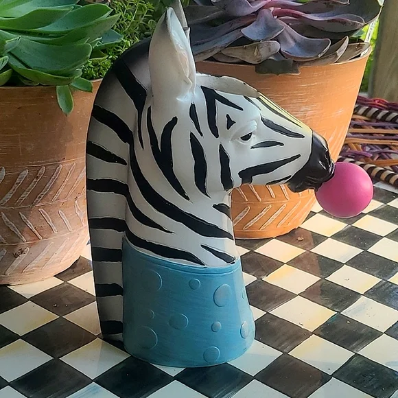 Zebra Blowing Bubble Gum Vase, 9" tall x 4" wide